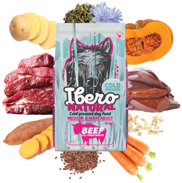 Cold Press Karma dla psów Dog Adult Medium & Maxi, Beef, 12 kg IBERO 1005250