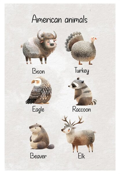 Obraz amerykańskie zwierzęta w ilustracji