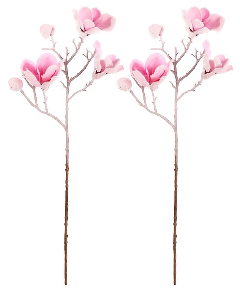 Zestaw sztucznych ciętych magnolii, 2 sztuki,różowe z delikatnym czerwonem, 65 cm