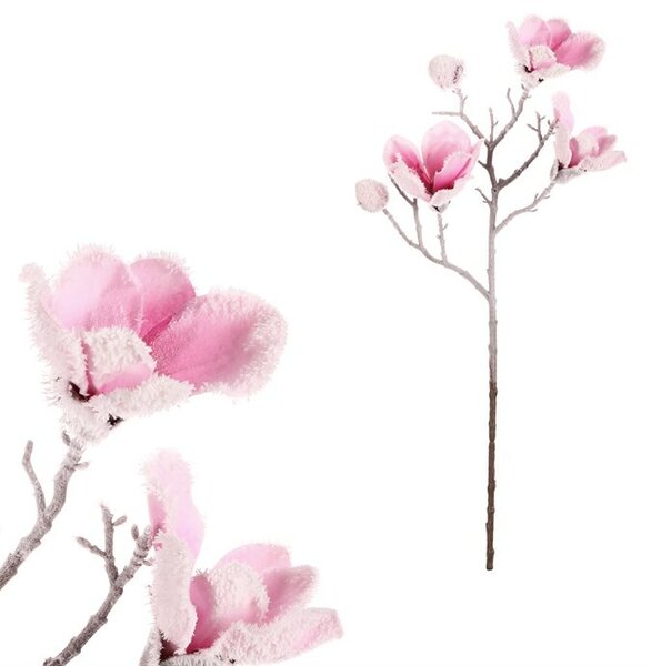 Zestaw sztucznych ciętych magnolii, 2 sztuki,różowe z delikatnym czerwonem, 65 cm