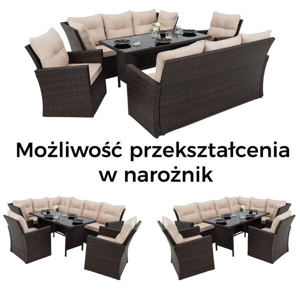 MebleMWM Zestaw mebli ogrodowych MALAGA | Technorattan | Brąz | Poduszki Beż 01