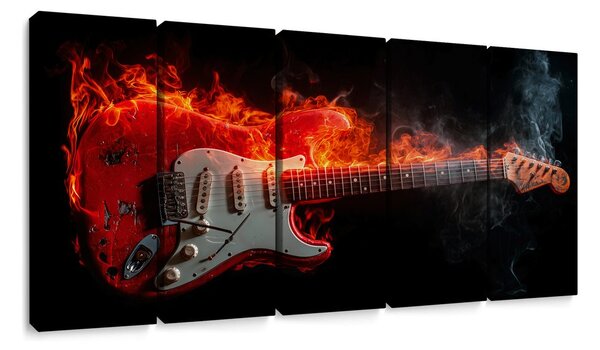 5-częściowy obraz ognista gitara w płomieniach