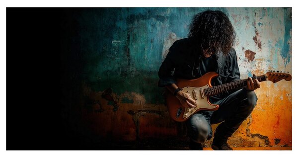 Obraz muzyk z gitarą elektryczną