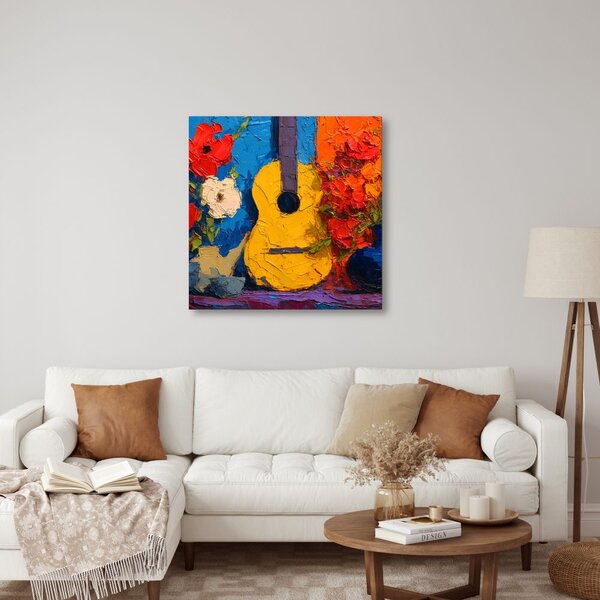 Obraz gitara z kwiatową kompozycją