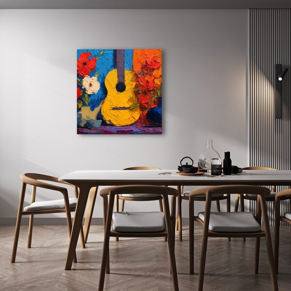 Obraz gitara z kwiatową kompozycją