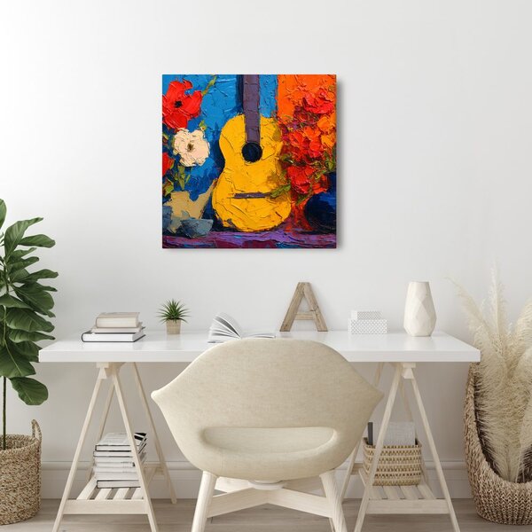 Obraz gitara z kwiatową kompozycją