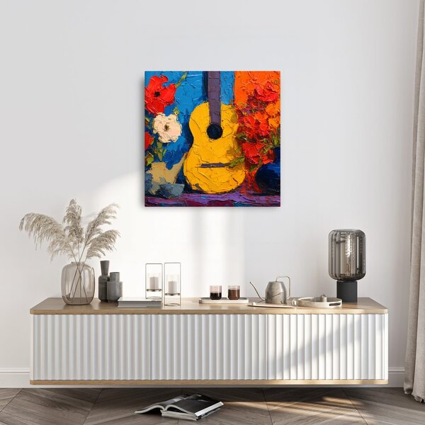 Obraz gitara z kwiatową kompozycją