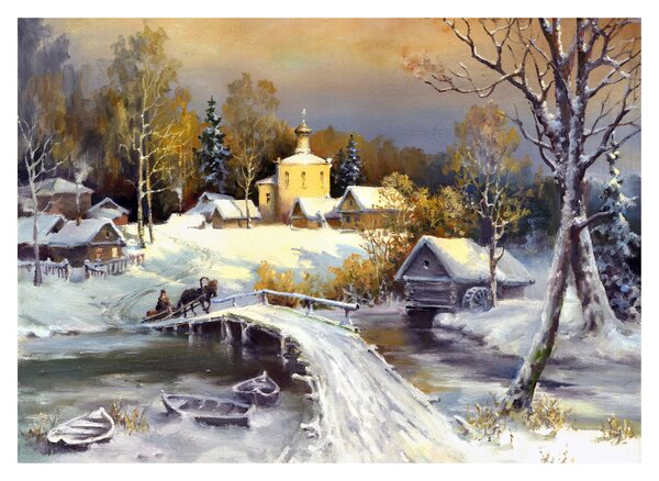 Obraz na szkle - Zimowe miasteczko (70x50 cm)