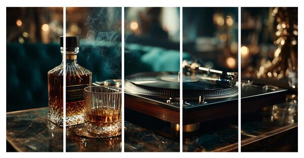 5-częściowy obraz elegancja whisky i gramofonu