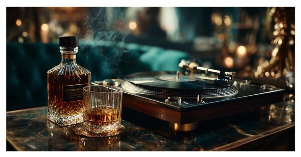 Obraz relaks z whisky i winylem