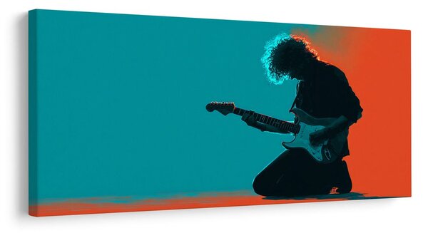 Obraz gitarzysta w kolorowym świetle