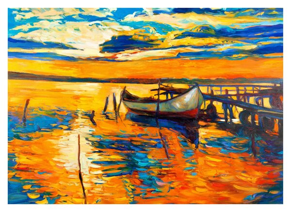 Obraz na szkle - Łódź o zachodzie słońca (70x50 cm)