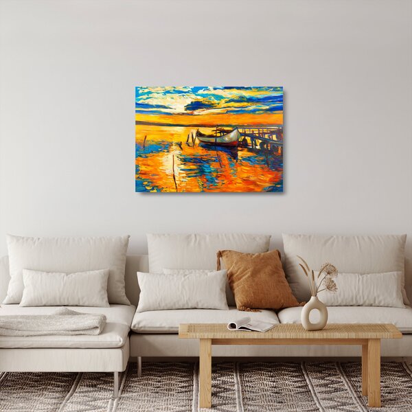 Obraz na szkle - Łódź o zachodzie słońca (70x50 cm)