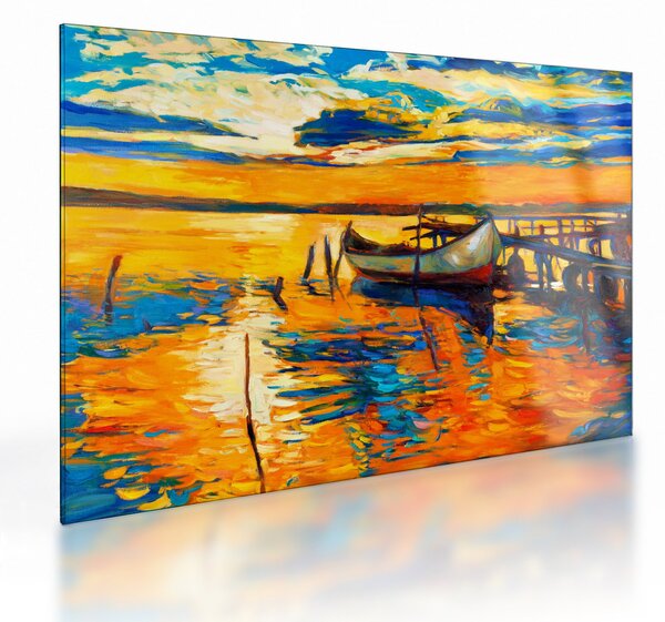 Obraz na szkle - Łódź o zachodzie słońca (70x50 cm)