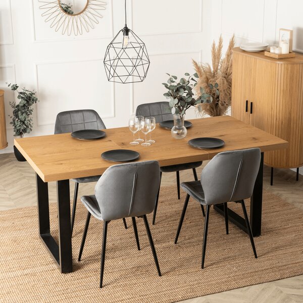 Rozkładany stół industrialny na płozach Tomas 130-230 cm, dąb złoty/czarny