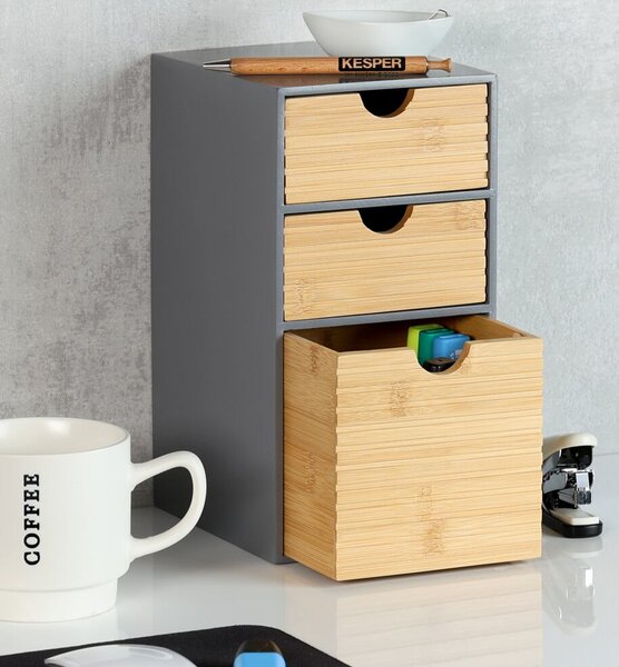 Organizer z 3 szufladami, szary/naturalny KESPER 58965