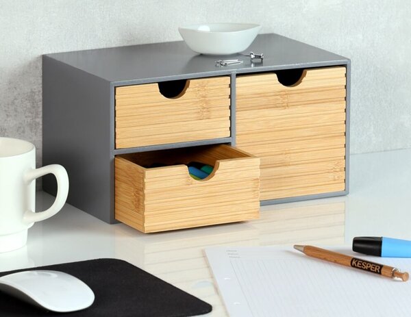 Organizer z 3 szufladami, 27 x 16 x 14 cm, szary/naturalny KESPER 58961