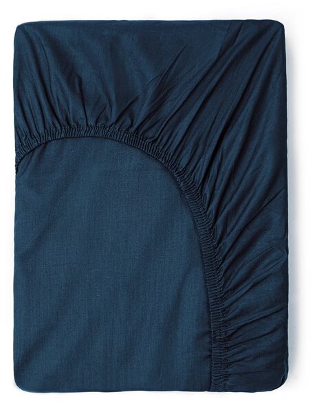 Ciemnoniebieskie bawełniane prześcieradło elastyczne Good Morning, 90x200 cm