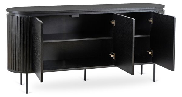 Komoda do Salonu BECK 160 cm Czarna Trzydrzwiowa Ryflowana Nowoczesna