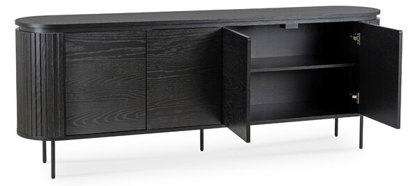Komoda do Salonu BECK 200 cm Czarna Czterodrzwiowa Ryflowana Nowoczesna