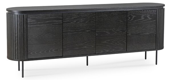 Komoda do Salonu BECK 200 cm Czarna Czterodrzwiowa Ryflowana Nowoczesna