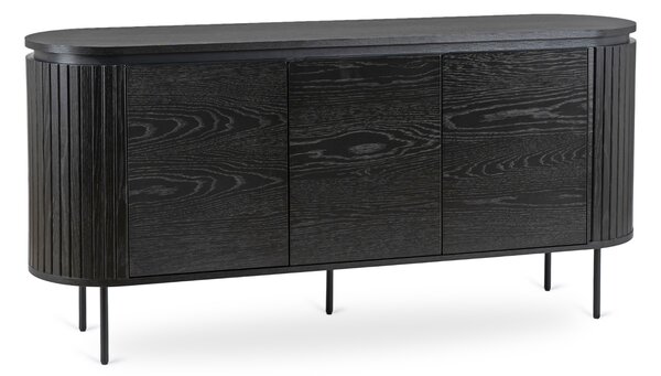 Komoda do Salonu BECK 160 cm Czarna Trzydrzwiowa Ryflowana Nowoczesna