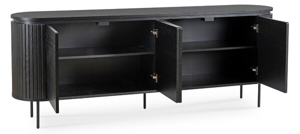 Komoda do Salonu BECK 200 cm Czarna Czterodrzwiowa Ryflowana Nowoczesna