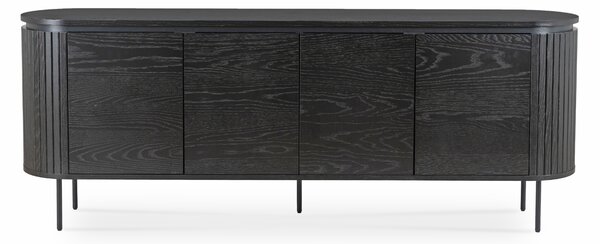 Komoda do Salonu BECK 200 cm Czarna Czterodrzwiowa Ryflowana Nowoczesna