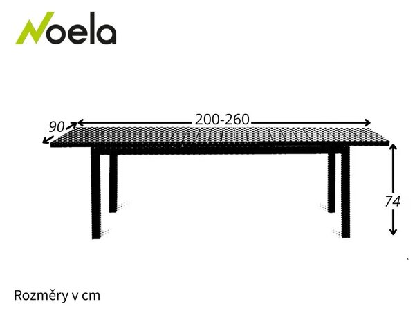 Grande Lungo XXL Rozkładany stół ogrodowy 200/260 x 90 cm, aluminium/artwood, czarny NOELA 34570522