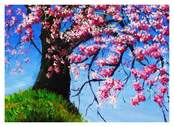 Obraz na szkle malowanego kwiatu wiśni (70x50 cm)
