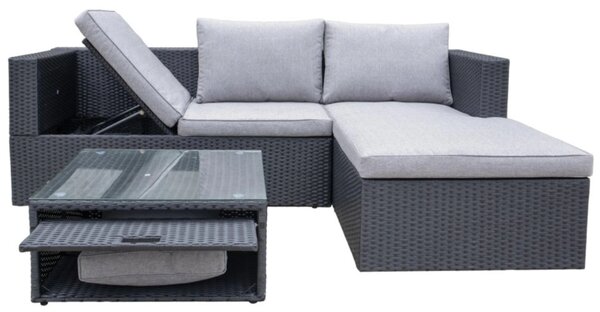 Relax Stockholm Zestaw mebli ogrodowych, technorattan, czarny/szary NOELA 34570780