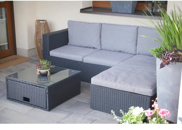Relax Stockholm Zestaw mebli ogrodowych, technorattan, czarny/szary NOELA 34570780