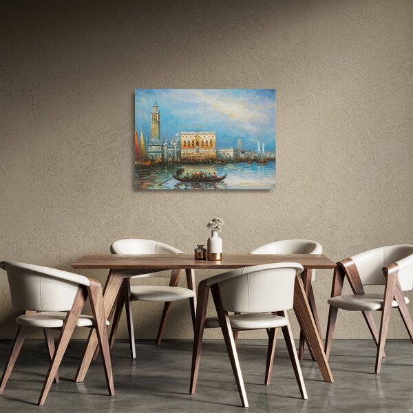 Obraz na szkle - Gondola przejeżdżająca przez Wenecję, obraz olejny (70x50 cm)