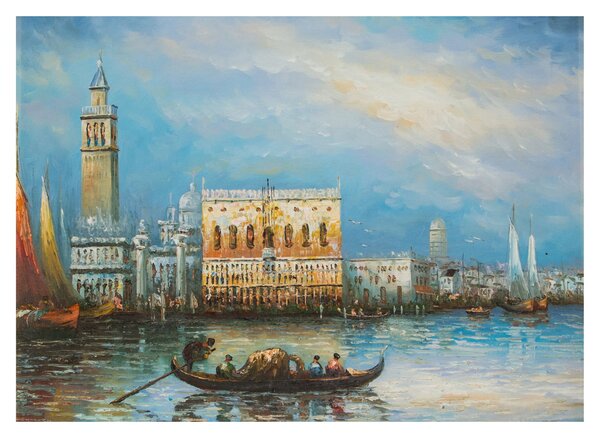 Obraz na szkle - Gondola przejeżdżająca przez Wenecję, obraz olejny (70x50 cm)