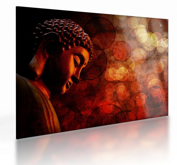 Obraz na szkle - Budda w odcieniach czerwieni (70x50 cm)