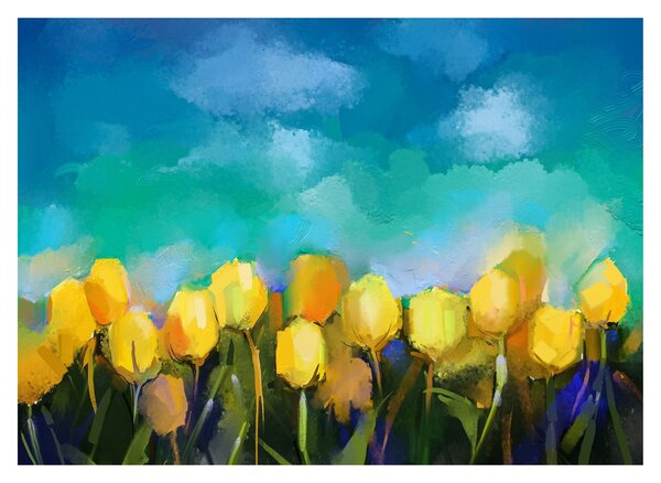 Obraz na szkle żółtych tulipanów (70x50 cm)