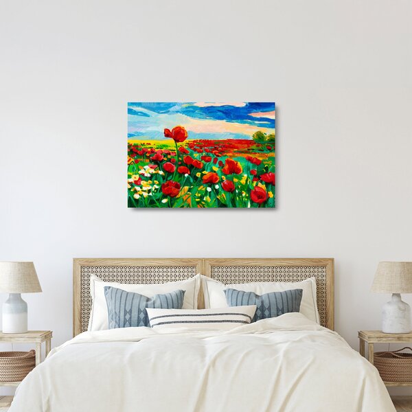 Obraz na szkle pola z makami (70x50 cm)