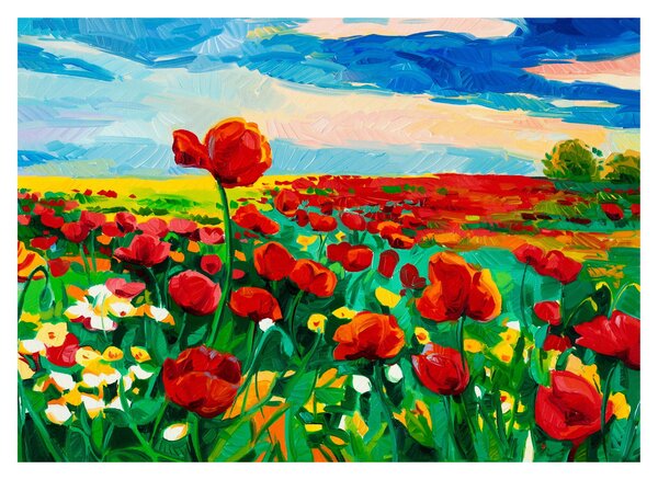 Obraz na szkle pola z makami (70x50 cm)