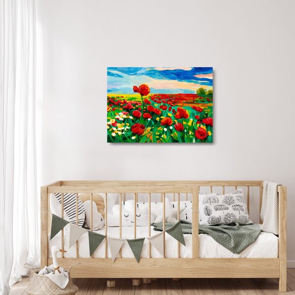 Obraz na szkle pola z makami (70x50 cm)
