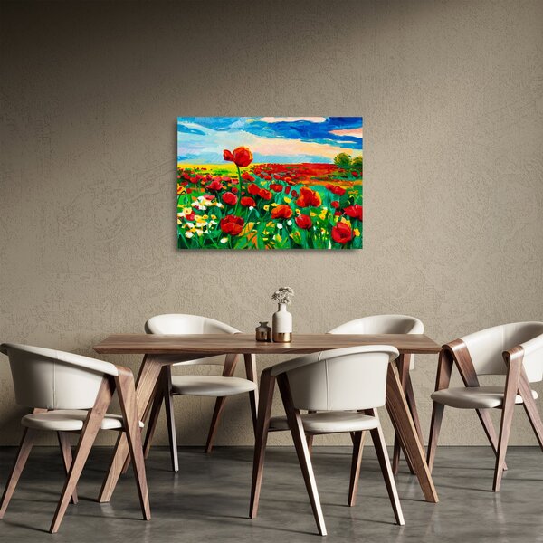 Obraz na szkle pola z makami (70x50 cm)