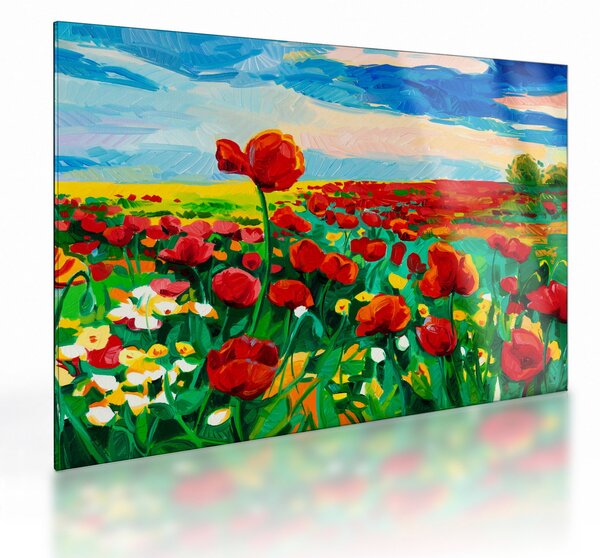 Obraz na szkle pola z makami (70x50 cm)