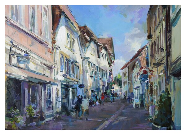 Obraz na szkle - Aleja starego miasta, malarstwo akrylowe (70x50 cm)