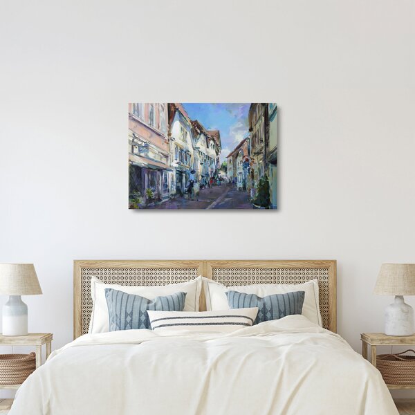 Obraz na szkle - Aleja starego miasta, malarstwo akrylowe (70x50 cm)