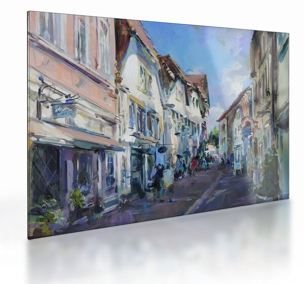 Obraz na szkle - Aleja starego miasta, malarstwo akrylowe (70x50 cm)