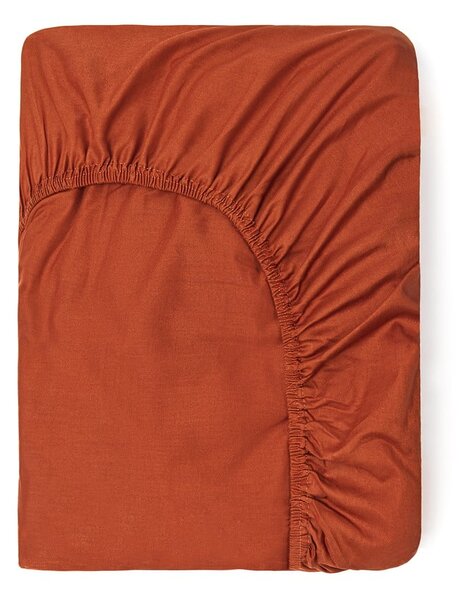Ciemnopomarańczowe bawełniane prześcieradło elastyczne Good Morning, 160x200 cm