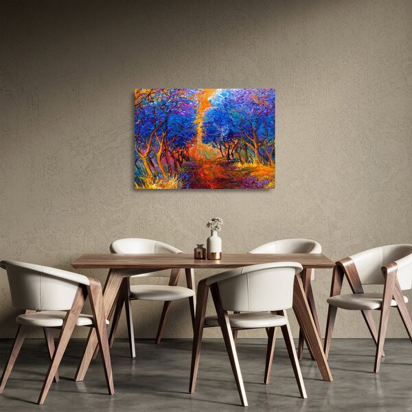 Obraz na szkle - Jesienne korony drzew, nowoczesny impresjonizm (70x50 cm)