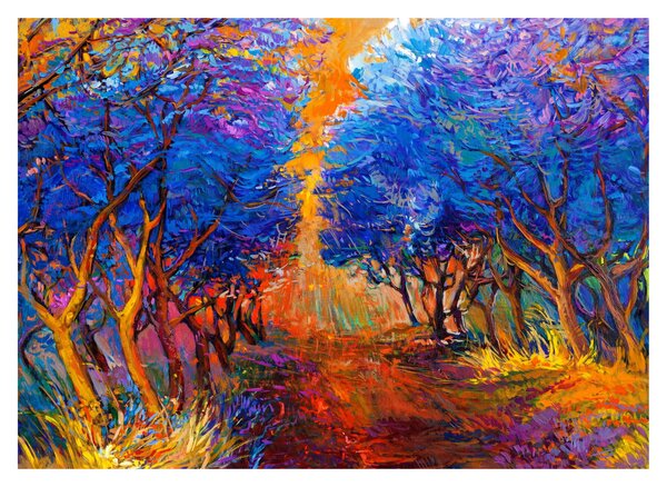 Obraz na szkle - Jesienne korony drzew, nowoczesny impresjonizm (70x50 cm)
