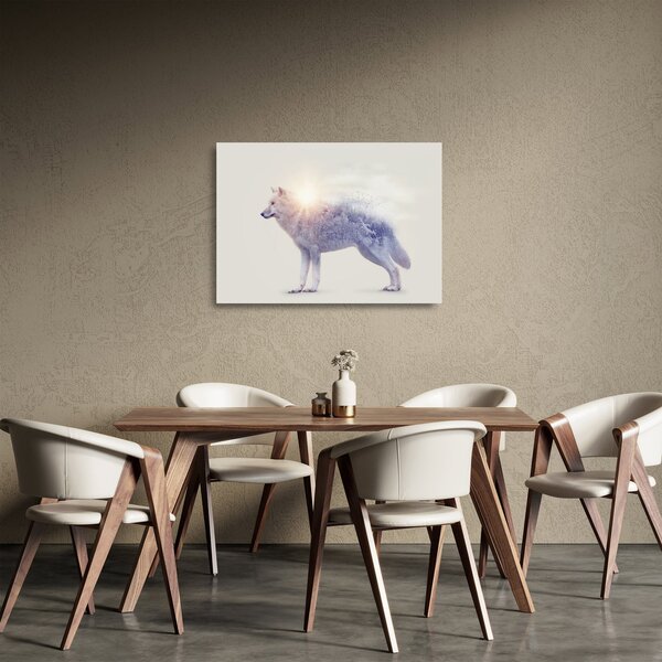 Obraz na szkle - Wilk arktyczny odzwierciedla dziki krajobraz (70x50 cm)