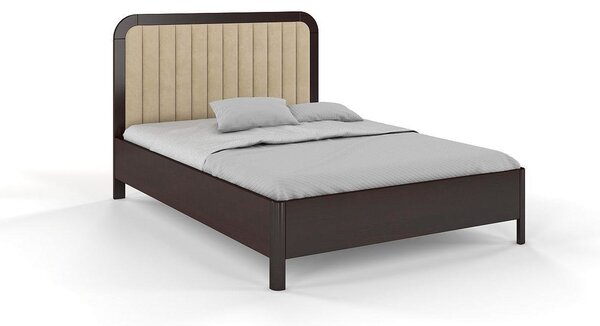 Tapicerowane łóżko drewniane sosnowe Visby MODENA z wysokim zagłówkiem / 200x200 cm, kolor palisander, zagłówek Casablanca 2302