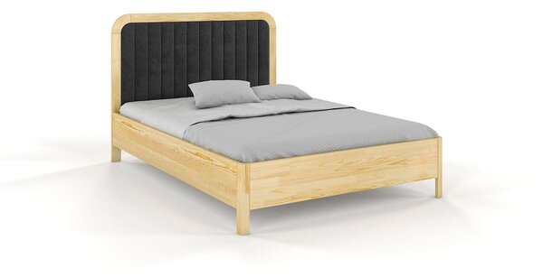 Tapicerowane łóżko drewniane sosnowe Visby MODENA z wysokim zagłówkiem / 200x200 cm, kolor naturalny, zagłówek Casablanca 2315